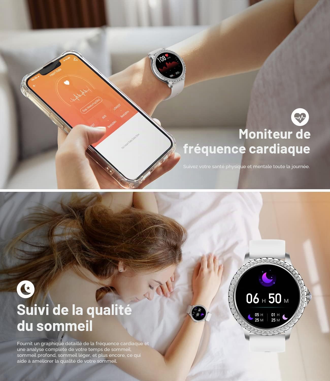Montre Connectée Femme avec Appel Bluetooth,Etanche Smartwatch avec Fonction Féminine/Fréquence Cardiaque Sommeil/20 Modes Sportifs/Lecteur Musique,Podomètre Montre Connectée Compatible iOS Android