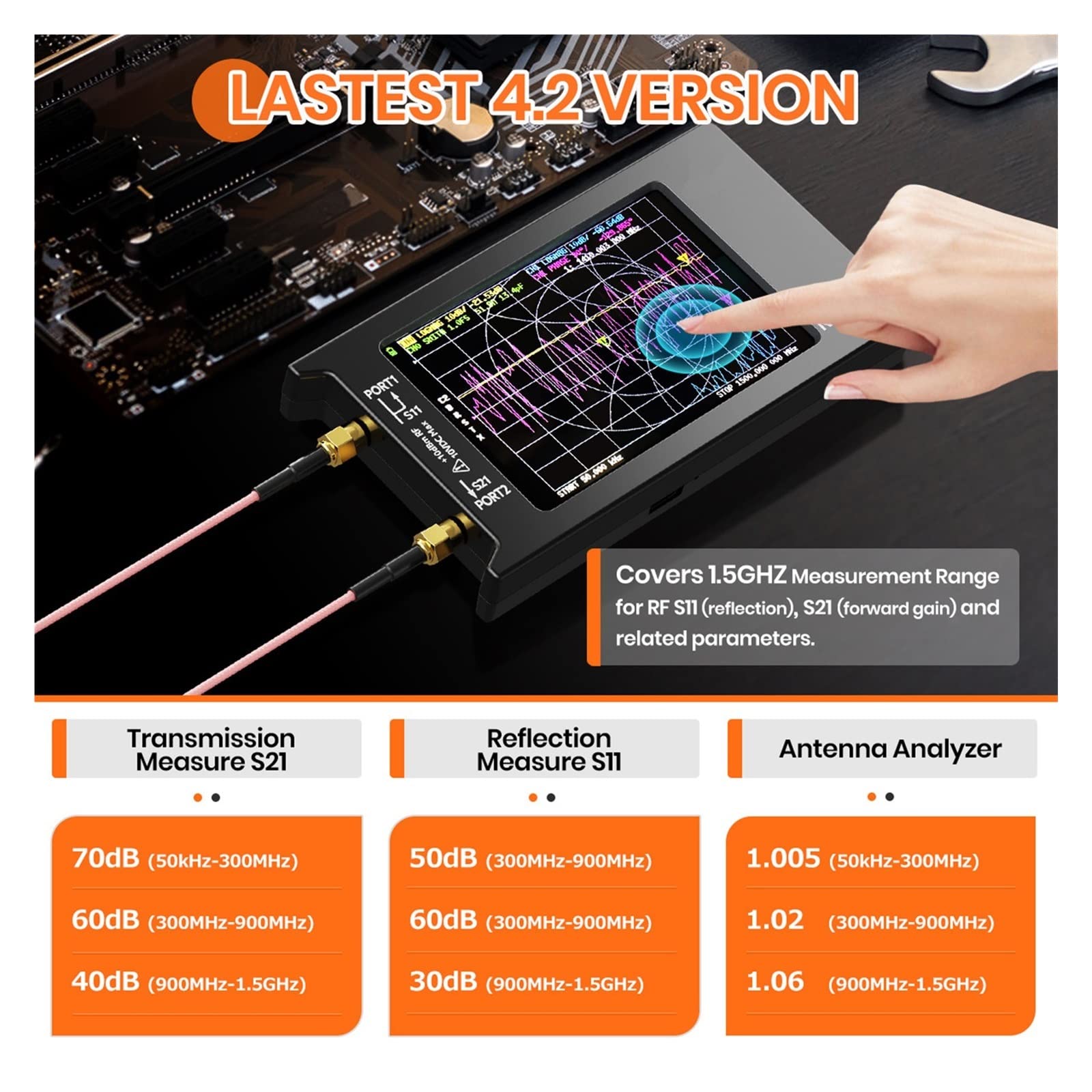 Antenne-analysator Updated10k-1.5GHz VNA-H4 4inch Vector Netwerk