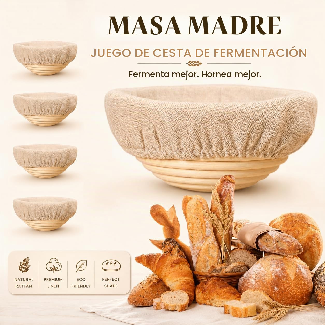 Banneton - Cesta de prueba de pan, 6 cestas pequeñas de 6 pulgadas, cesta de prueba de masa madre con ratán natural para panaderos profesionales y domésticos