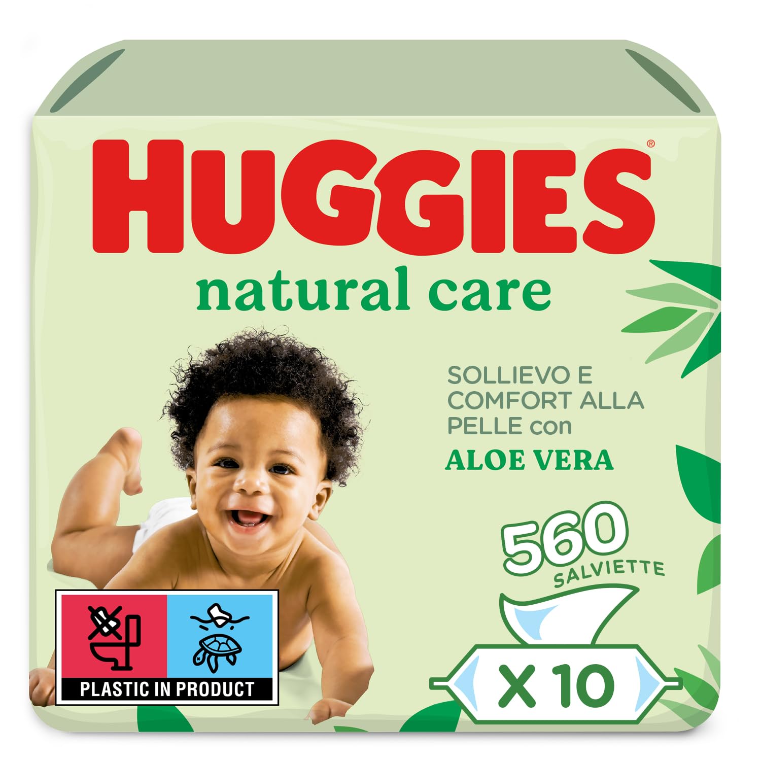 Huggies Natural Care, Salviette neonato, Dermatologicamente testate, con Aloe Vera, 70% fibre assorbenti naturali, 560 Salviette