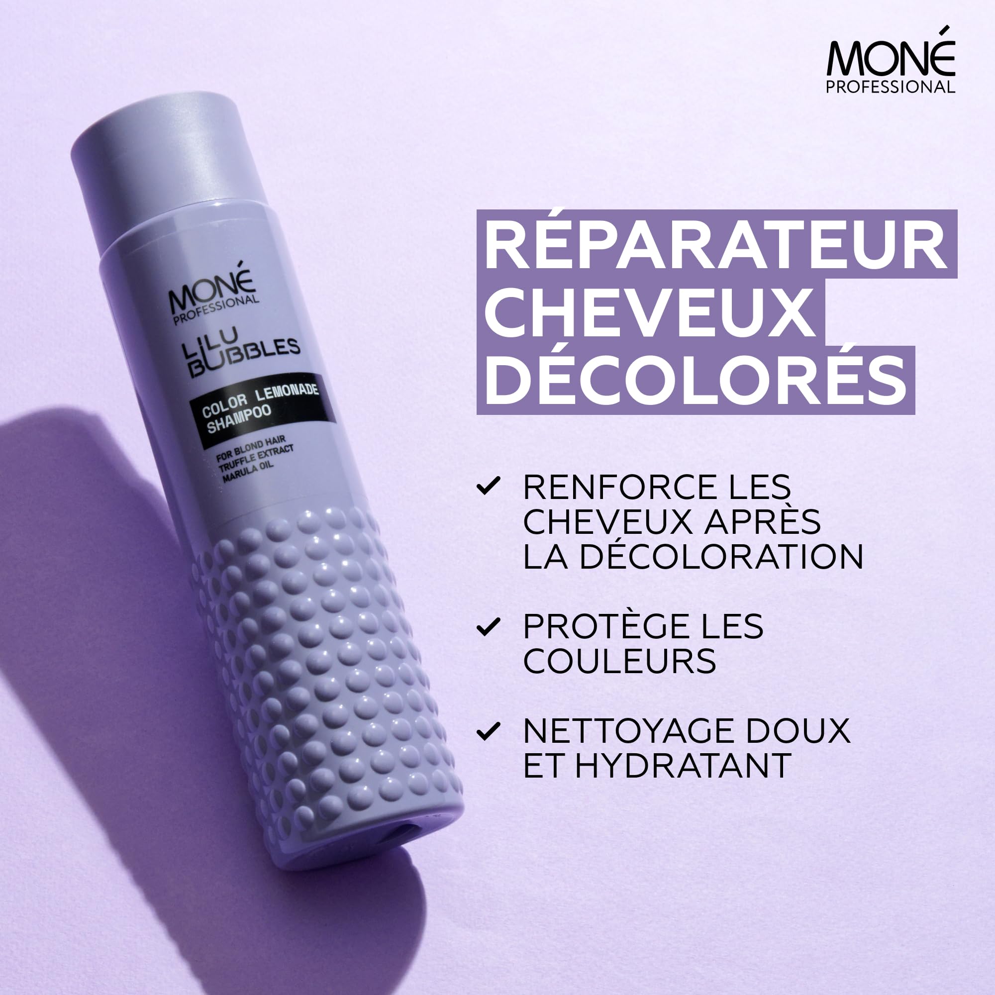 MONÉ PROFESSIONAL - Lilu Bubbles Shampoo & Conditioner Set - Bleached & Blonde hair - 300 ml (2) (4Blue), 75 ml (Pack of 4) - Image 4