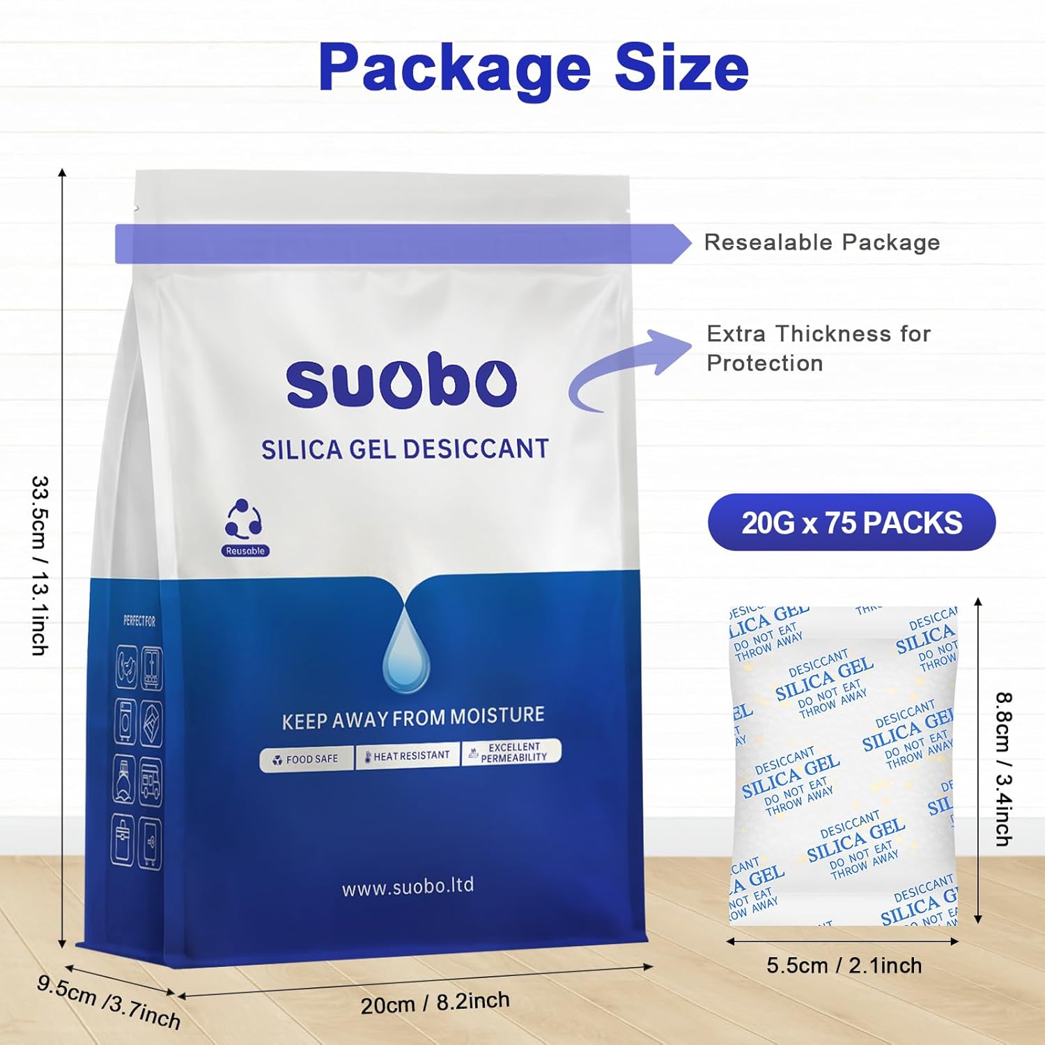 Desiccant Packs for Storage, 75 Packs 20 Gram Silica Gel Packets for Moisture Control, Food Grade Moisture Absorbers with Color Indicating, Desiccant Packs for Foods, Electronics, Jewelry, Safe