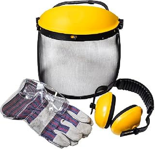 Ozaki – Schutz-Set 9102130 – Abstechen und Entscheren – Kopfhörer mit Geräuschunterdrückung 26 dB, Schutzgitter, aufklappbar, Klasse F, 45 m/s, Schutzbrille EN166 F, Handschuhe