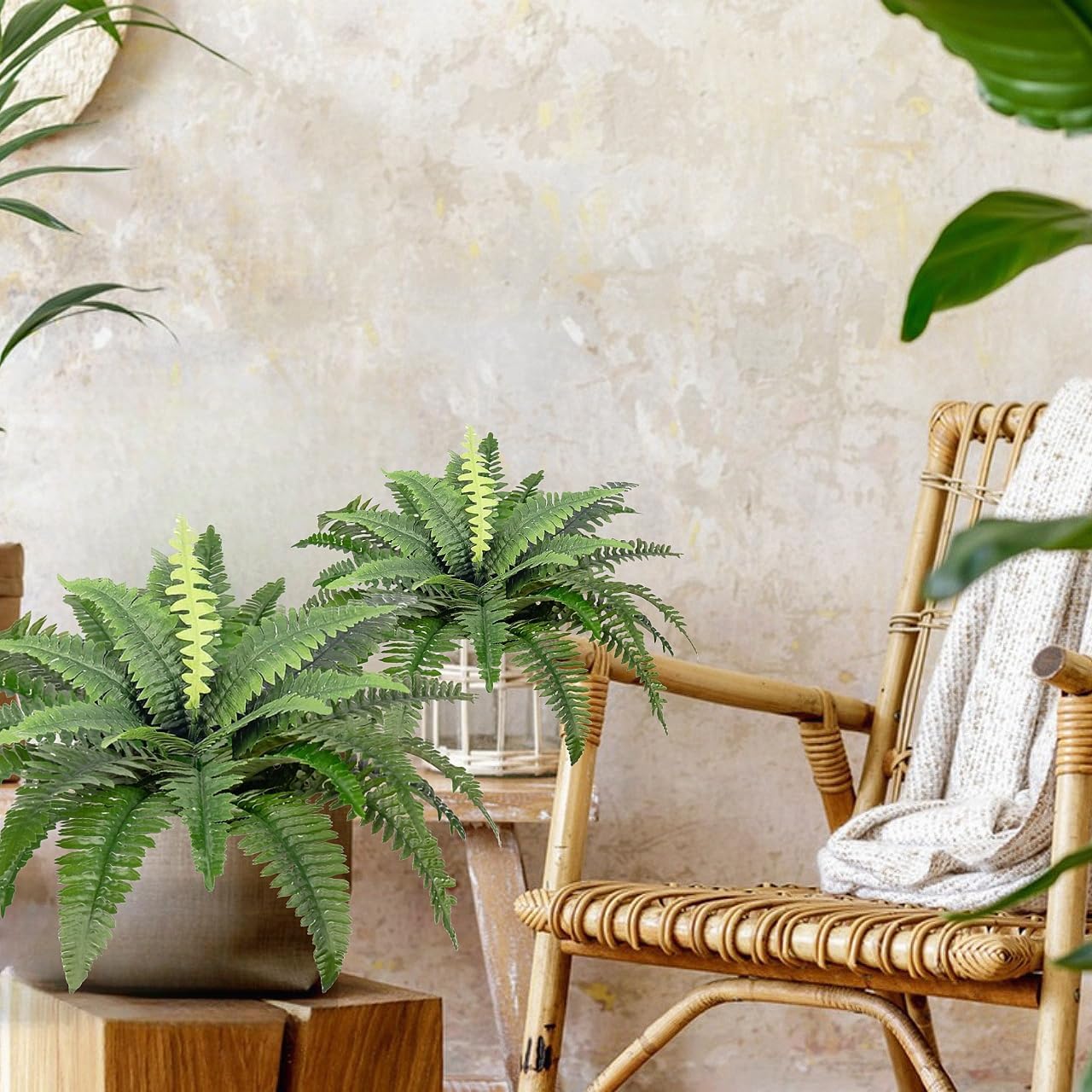 Artificial Boston Ferns Bush Plants Large, Set of 3 Large Artificial Ferns for Outdoors, 33" Faux Ferns for Home Decor Office Living Room Garden Porch