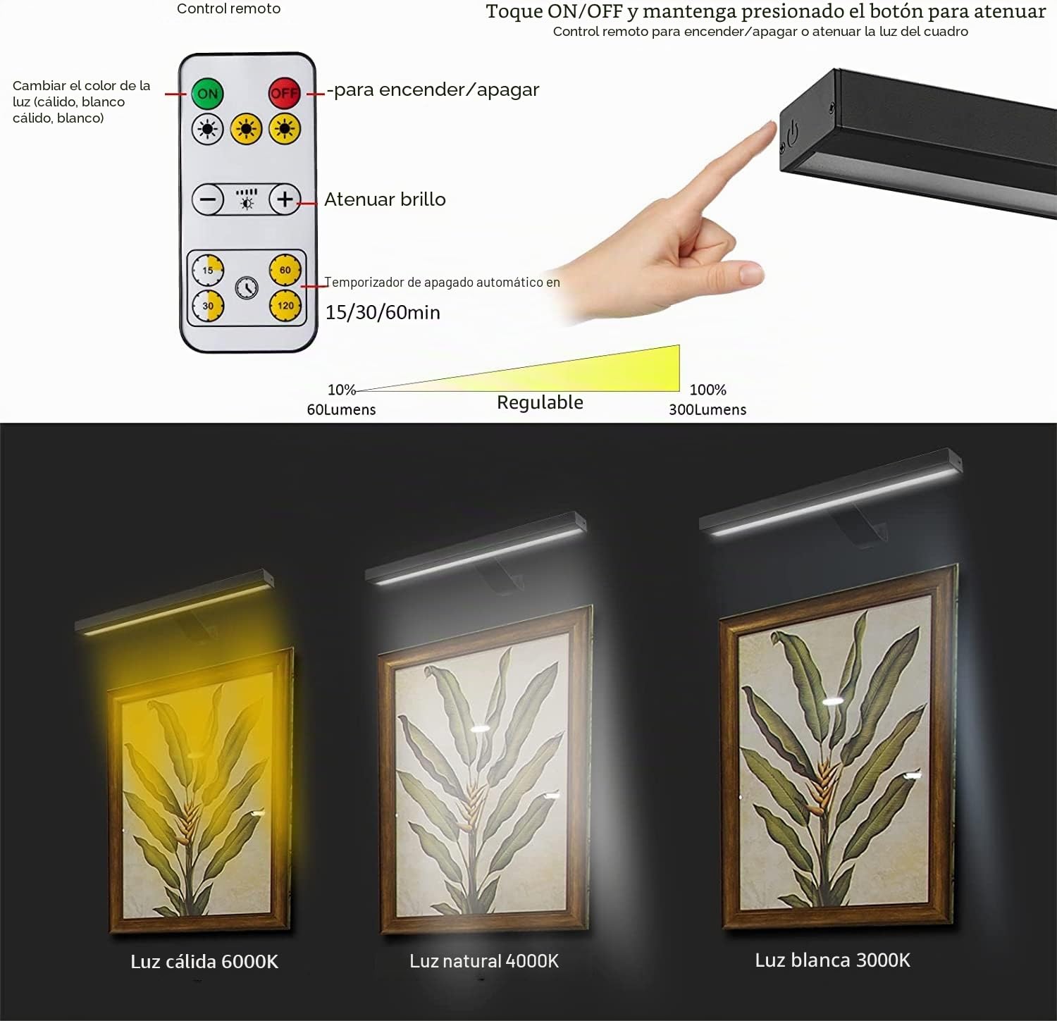 MIOBLUE Lámpara de imagen inalámbrica con mando a distancia, lámpara de fotos, 16 pulgadas recargable para dardos con 3 modos de iluminación para pintar, metal sólido