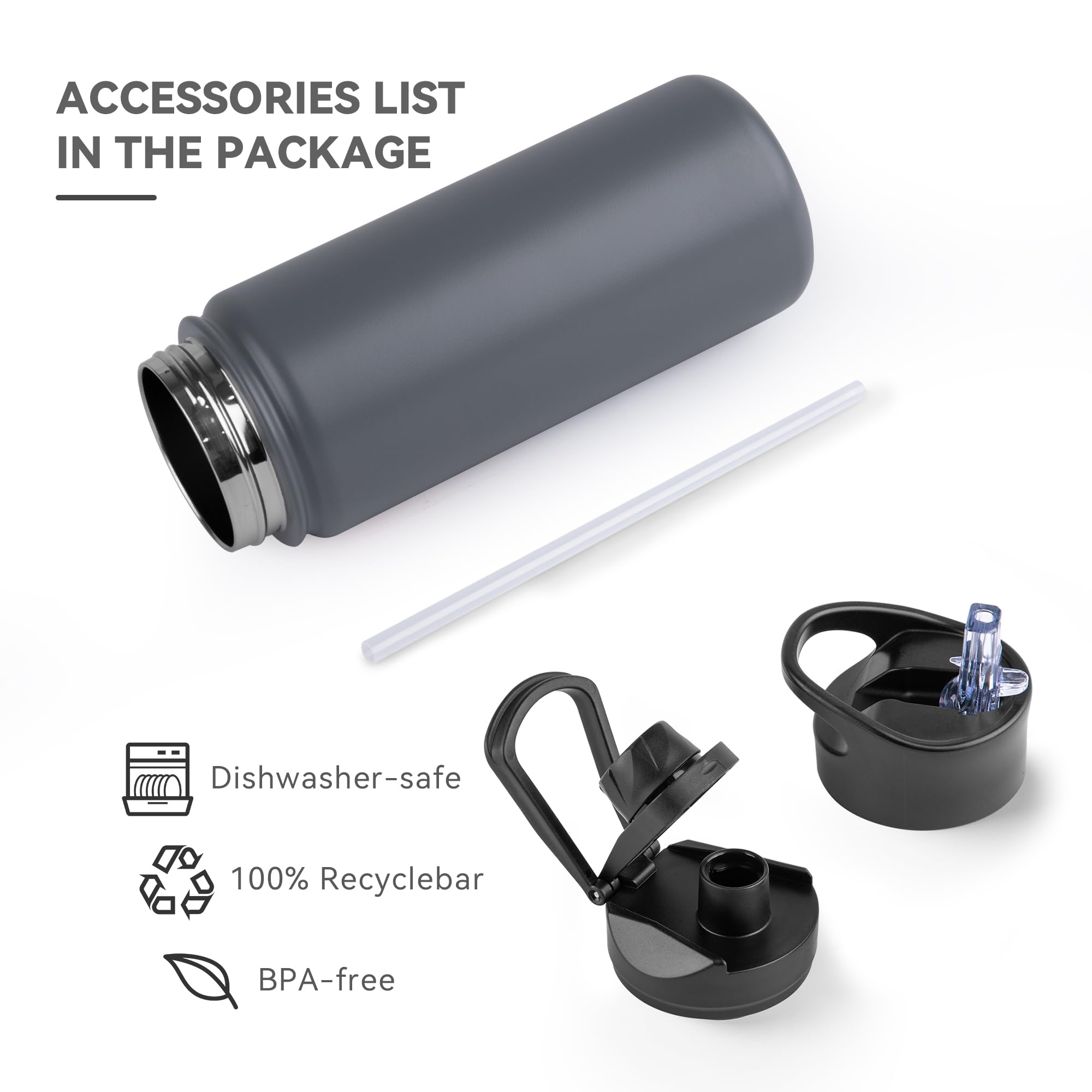 UMBFUN Insulated Water Bottle, 500ml 2 Lids (Straw Lid and Spout Lid) - Image 3