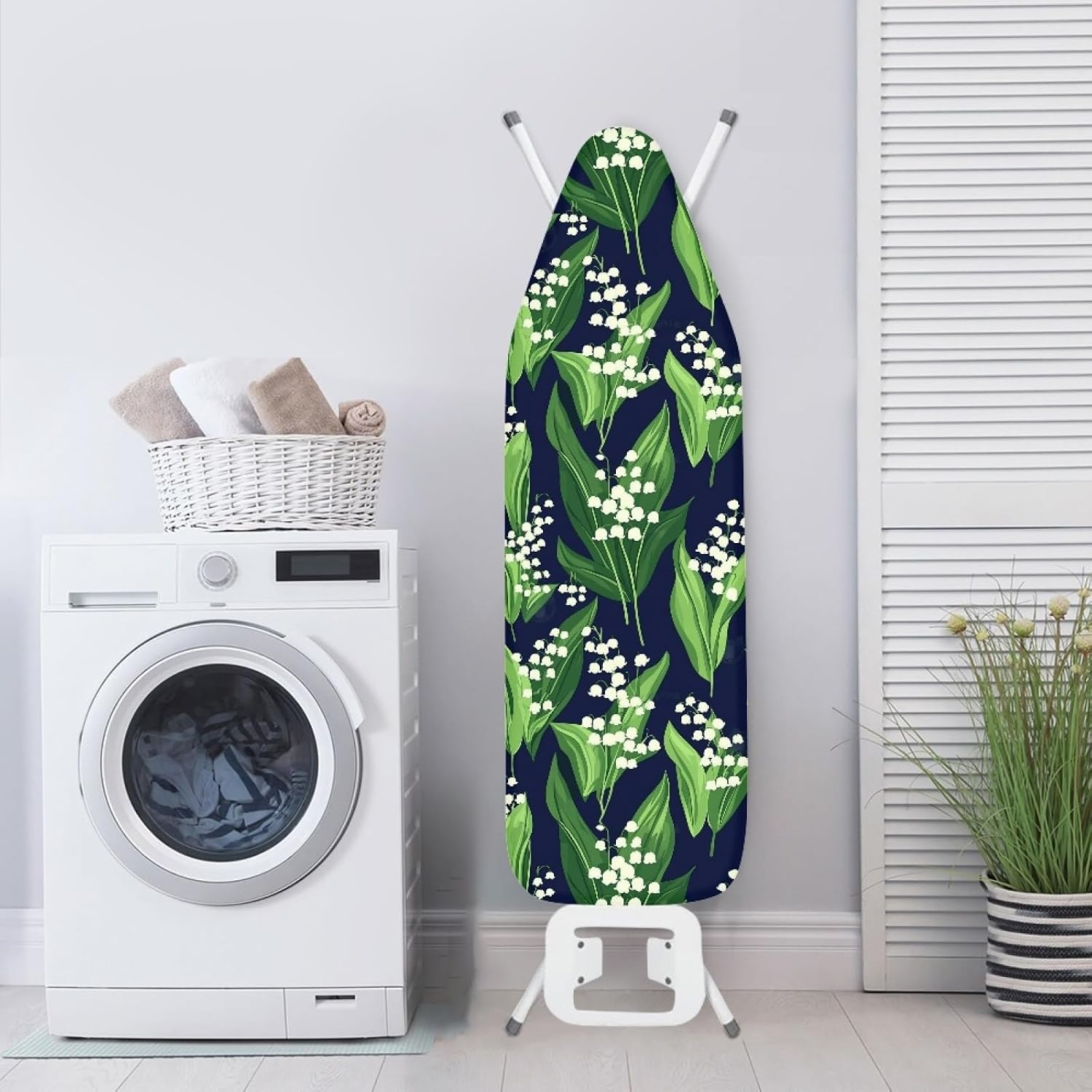 Large Ironing Board Cover and Pad 59x19 Green Leaves Iron Table Cover with Padding,Extra Wide,Resist Scorching and Staining,Heatproof,Adjustable Fastener Durable Stain
