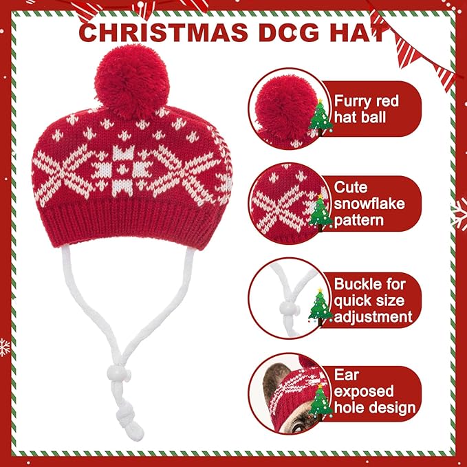 Conjunto de Sombrero y Bufanda para Perro Mihachi, Tema Reno y Copos de Nieve miniatura 4