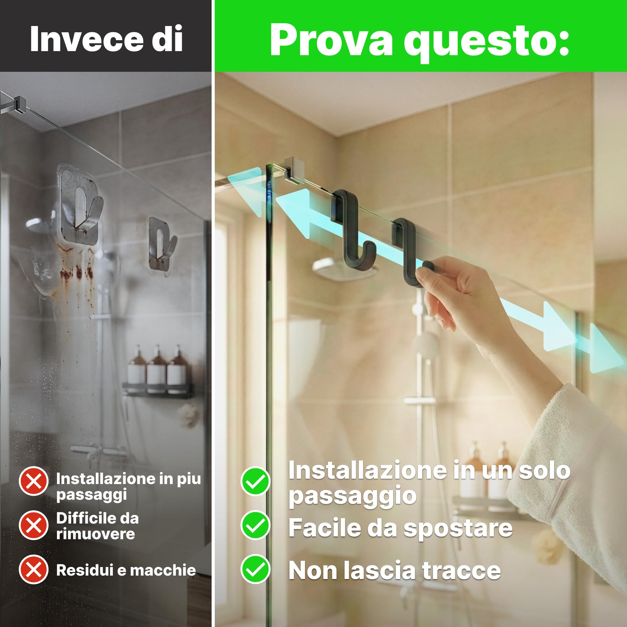 Minismus Ganci Appendi Accappatoio Bagno, Ganci in Silicone da Appendere per Porte Doccia in Vetro Senza Telaio, Appendi Accappatoio Bagno per Asciugamani e Accappatoi, Set da 2