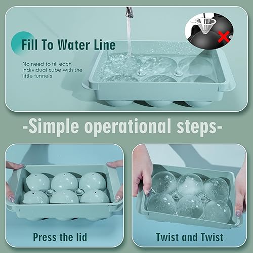 Vista 28 de WIBIMEN Moldes grandes para cubitos de hielo, bandejas redondas grandes para cubitos de hielo de whisky para congelador, fáciles de llenar y Azul/1