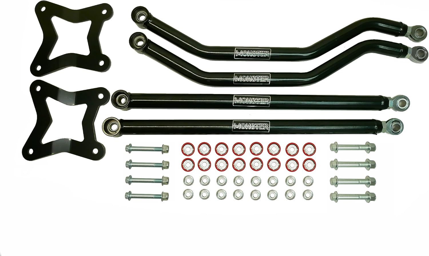 Monster Performance High Clearance Rear Radius Arm Set for Polaris RZR XP XP4 1000 2014-2023 Precision Machined Steel Improve Stability Reduce Flex Set of 4 Black