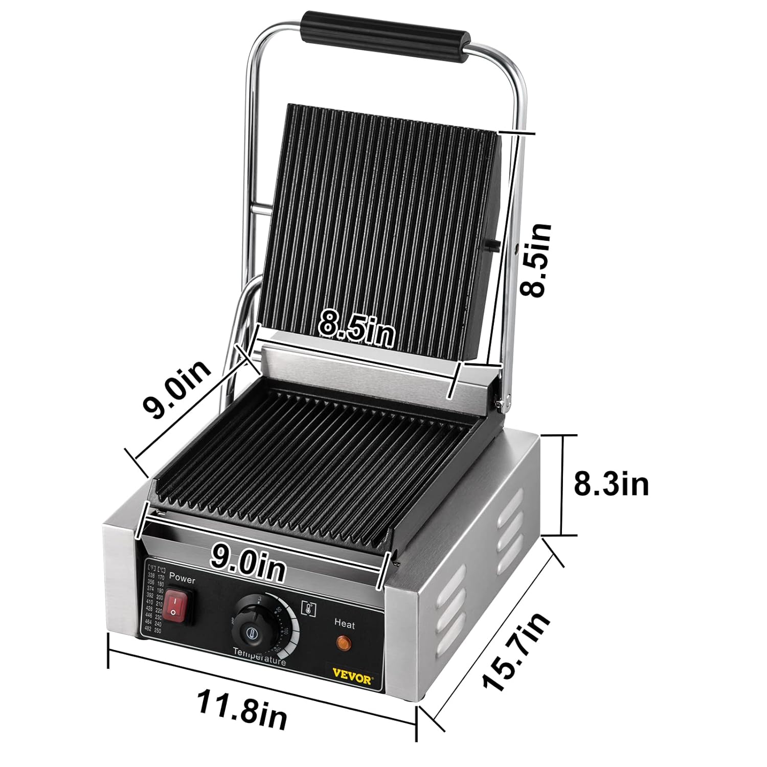 Happybuy Commercial Sandwich Panini Press Grill,110V 1800W Single Full Grooved Plates Electric Stainless Steel Sandwich Maker,Temperature Control 122°F-572°F for Hamburgers Steaks Bacons : Industrial & Scientific
