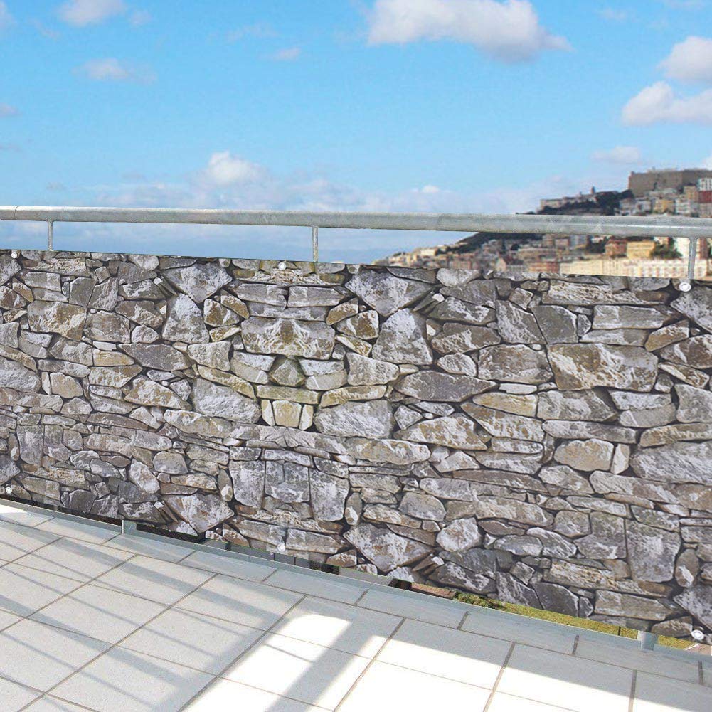 BAKAJI Telo Copertura Frangivista Frangivento per Ringhiera Protezione Balcone Dimensione 600 x 90 cm in Tessuto PVC Aggancio ad Occhielli Corda 24mt Inclusa (Pietra)
