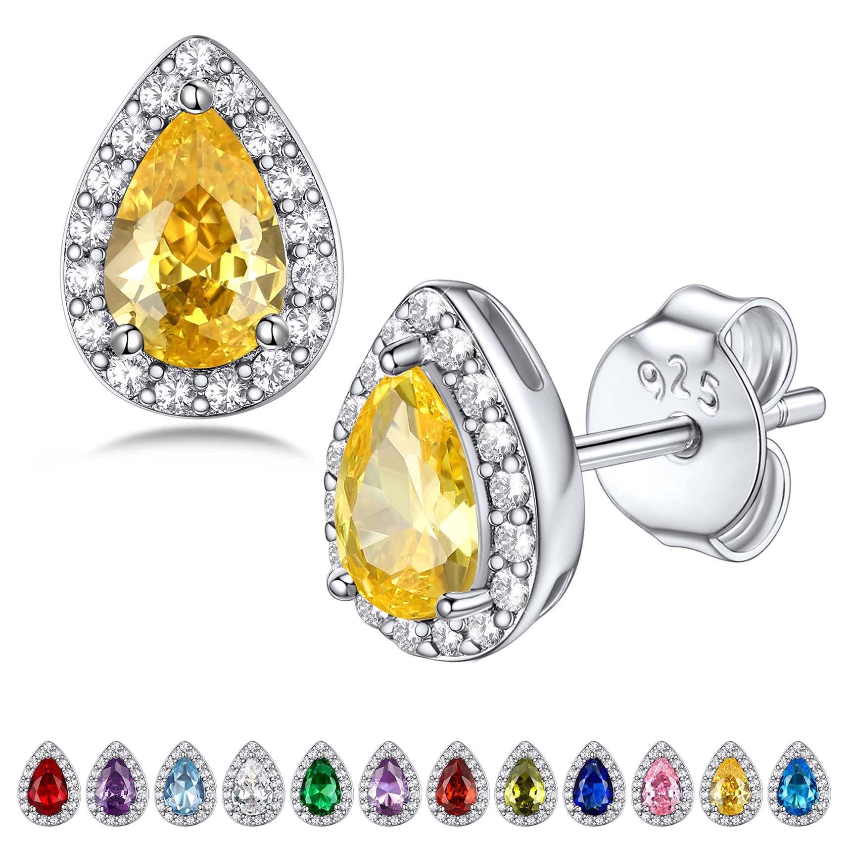 BestylePendientes Rectángulo, Pendientes Mujer Plata de Ley 925, Pendientes Piedras Naturales de 12 Meses para Mujer, Pendientes con Circonita Cúbica para Regalo