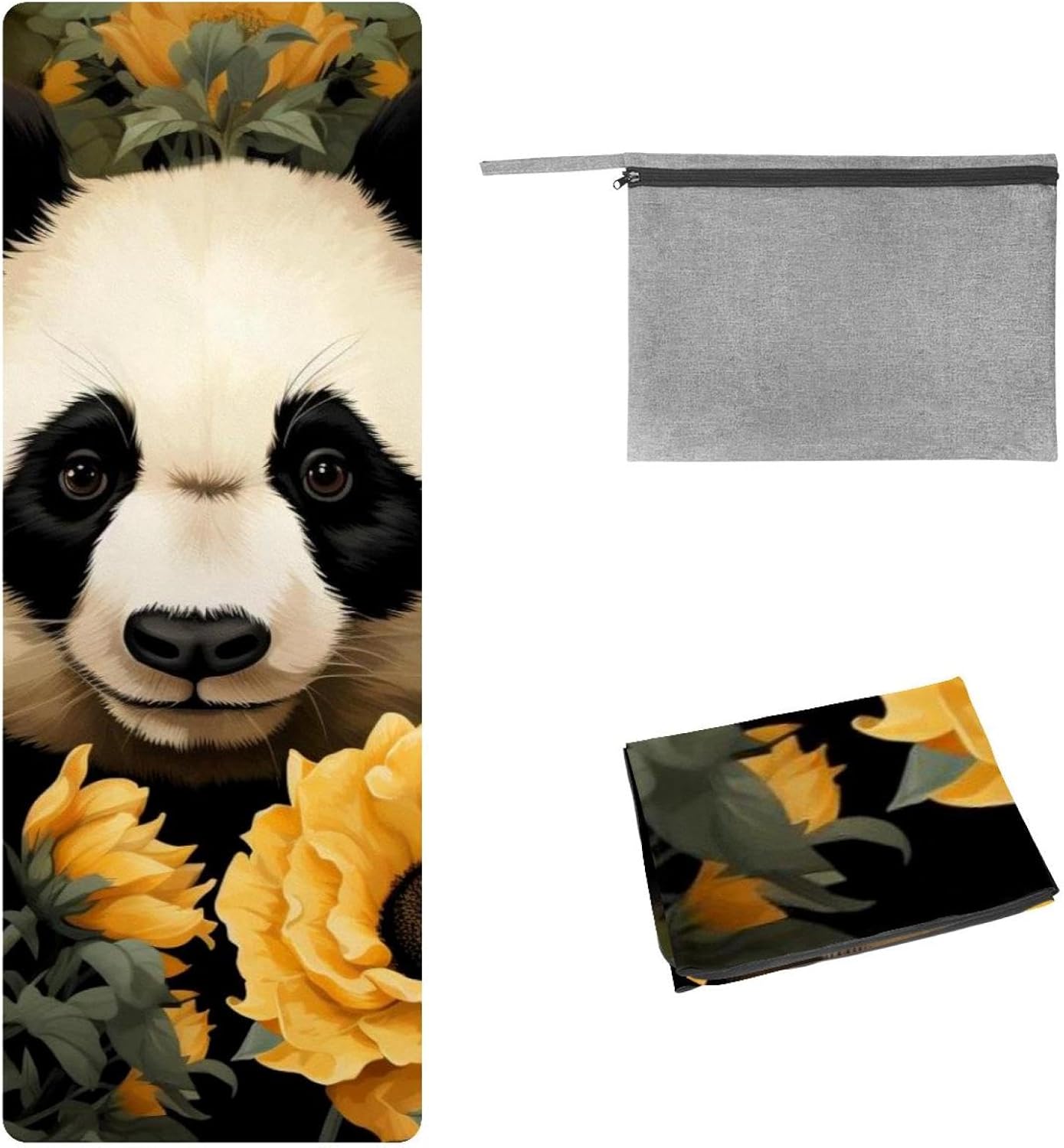 Yoga Towel, Sunflower Panda Pattern Non Slip Sweat Absorbent Hot Yoga Mat Towel for Hot Yoga, Pilates and Fitness - 72.8" x 26.8"