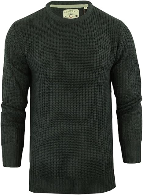 BRAVE SOUL Mens Binary' & 'Neutron' Crew Neck Jumper Fishermans Chunky Rib Knit