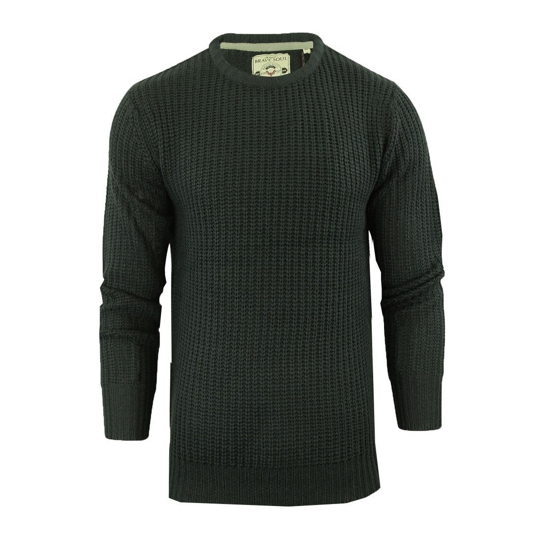 Brave Soul Men's Ubs-Mk-181Binary-Khaki Binary' & 'Neutron' Crew Neck Jumper Fishermans Chunky Rib Knit