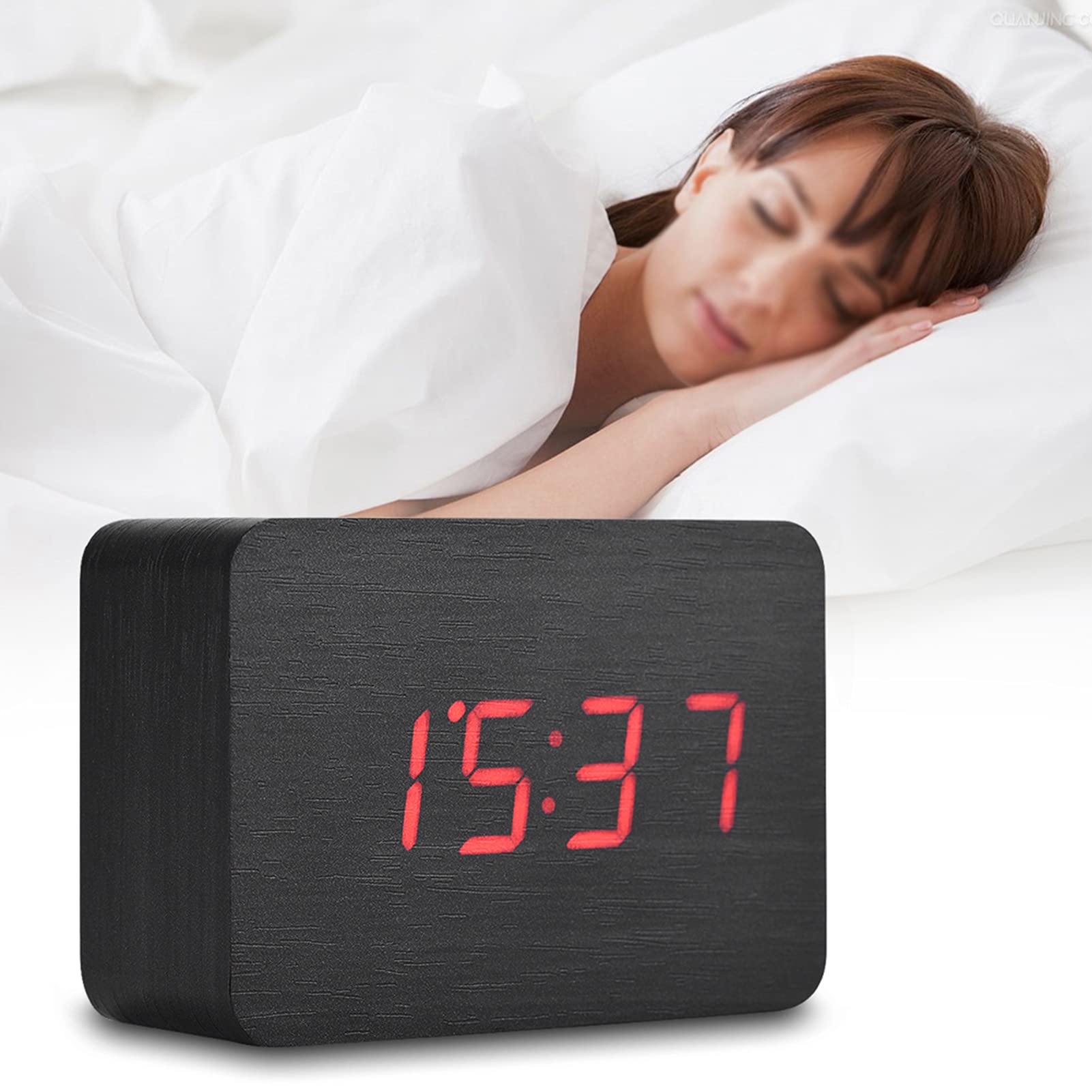 Sveglia digitale in legno – Orologio da comodino a LED con
