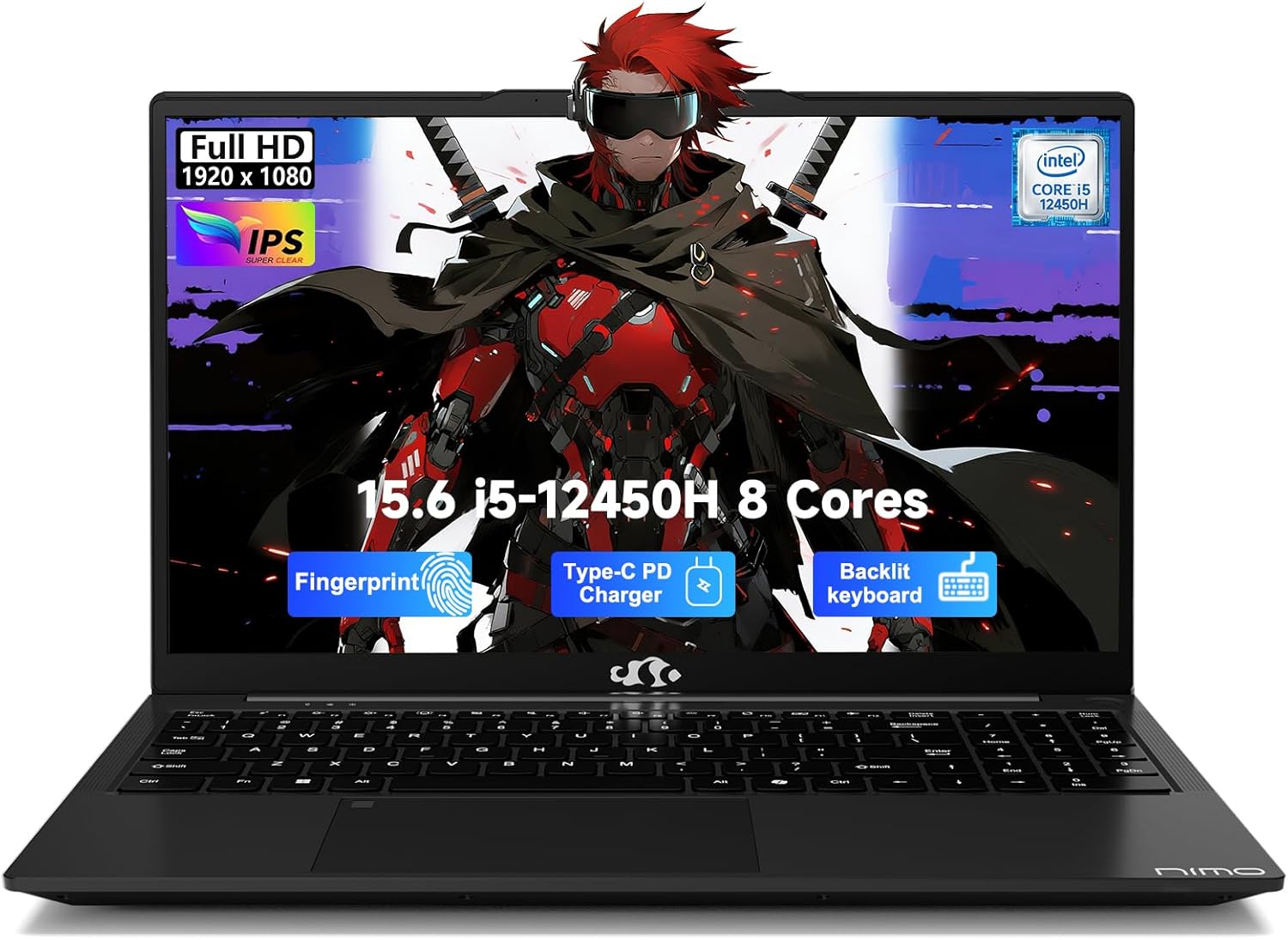 NIMO 15.6" Laptop, i5-12450H 8-Core H-Series Processor (Beats i7-11800H), 16GB RAM 512GB SSD, Backlit Keyboard, Fingerprint Reader, 100W USB-C Fast Charging, WiFi 6, FHD IPS Display