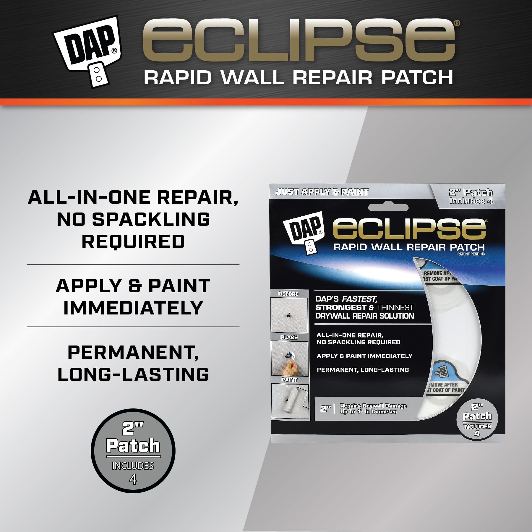 DAP Eclipse Rapid Wall Repair Patch, 2 in, 4 Pack (7079809161) - 3