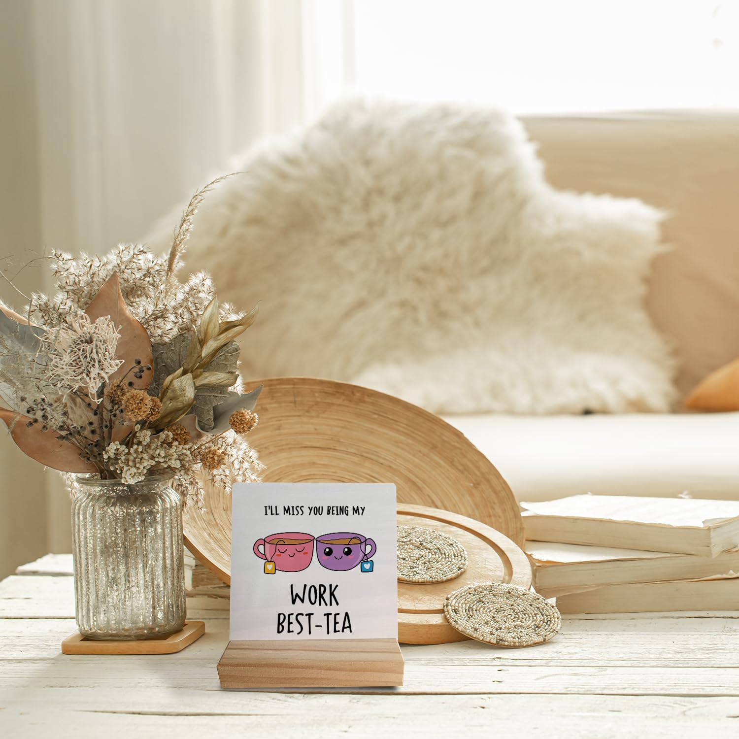 Farewell Gifts for Work Bestie, Goodbye Gifts for Coworkers Work Bestie, Coworker Leaving Gifts for Women, Work Bestie Gifts for Women, Work Bestie Goodbye Gifts, Work Best-Tea Wood Sign Plaque - Image 2