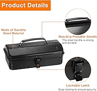 Vista 4 de HARFINGTON Caja de Herramientas 11.4" Caja de Herramientas de Acero Portátil Estilo Techo de Cadera con Cierre de Pestillo de Metal Cofre de Negro