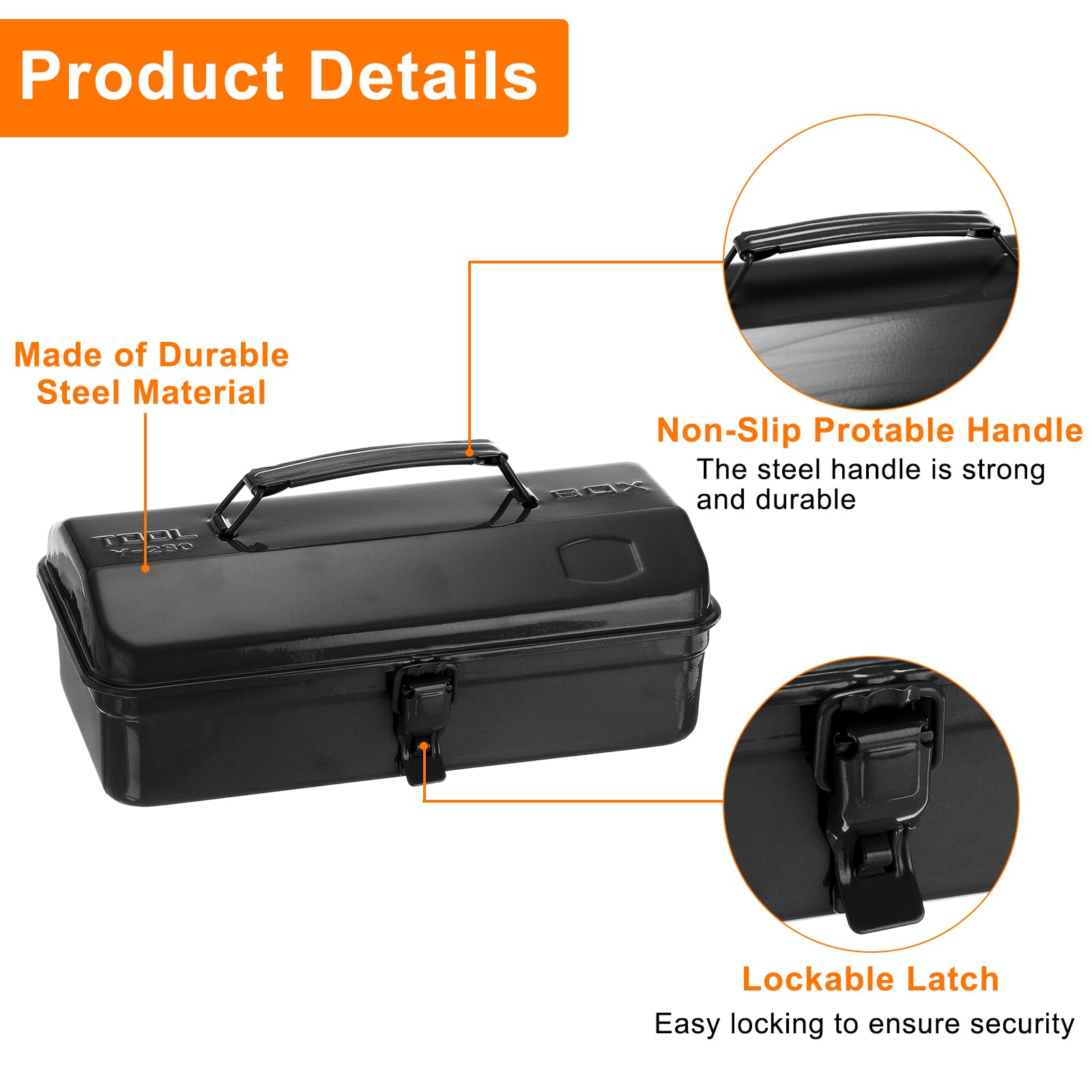 QUARKZMAN Caja De Herramientas Portátil De Acero De 11.4" Para Taller Negro