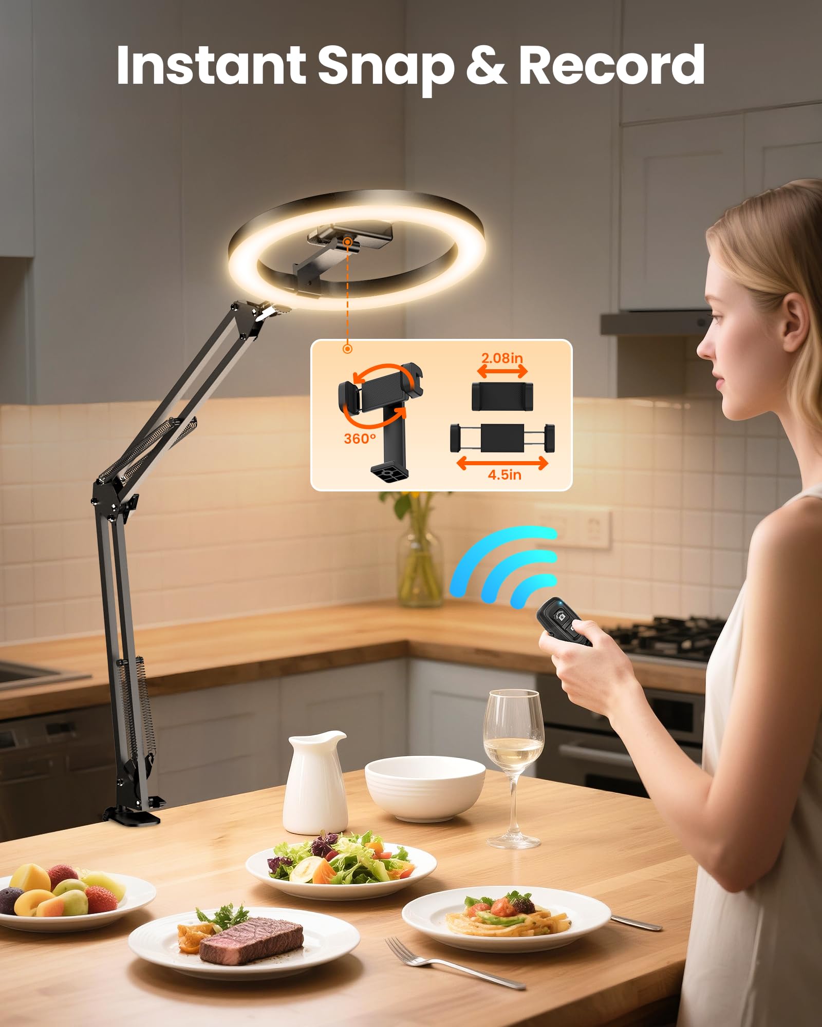 Upgrade Ring Light Overhead Camera Phone Mount for Desk, Evershop 10” Selfie Light with Stand Tripod for iPhone, Light with Phone Holder for Video Recording,Zoom Meeting,Live Streaming Tiktok,YouTube