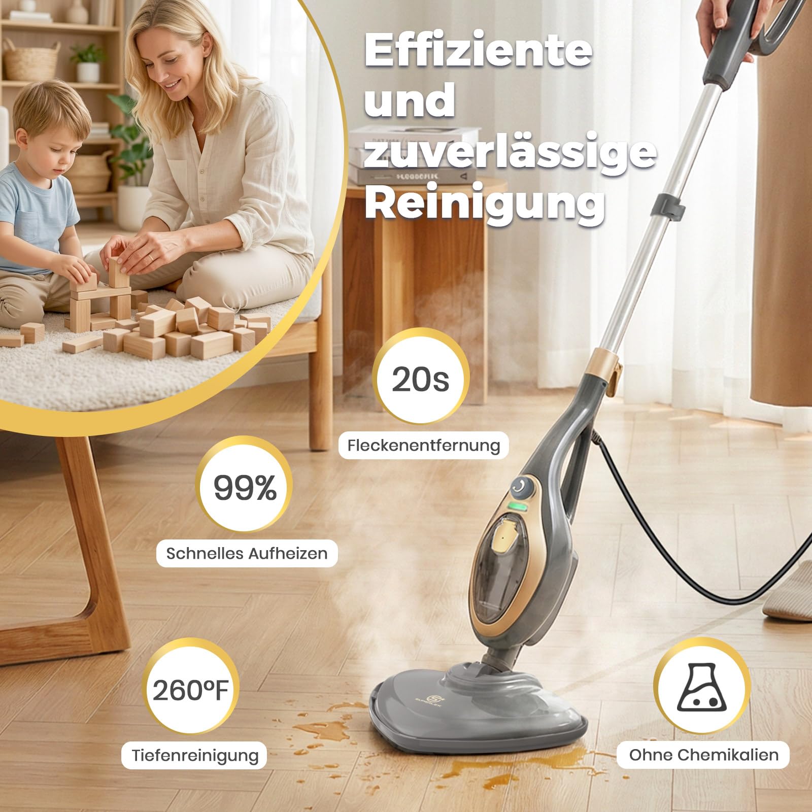 Limpiador de vapor 12 en 1, mopa de vapor, 1500 W, suelo multifuncional y limpiador a vapor de mano, con depósito de agua de 380 ml y calentamiento rápido de 25 segundos, incluye 12