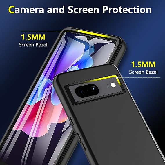 For Google Pixel 7 Case, Pixel 7 Case,[Military Grade Drop] 360° Full Body Liquid Silikon Rugged Bumper Case with Built-in 9H Screen Protector,Shoockproof Cover Phone case for google pixel 7 5G,Black
