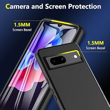 For Google Pixel 7 Case, Pixel 7 Case,[Military Grade Drop] 360° Full Body Liquid Silikon Rugged Bumper Case with Built-in 9H Screen Protector,Shoockproof Cover Phone case for google pixel 7 5G,Black