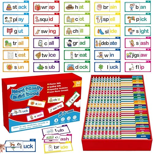 30 Read and Rhyme Flip Books,Sight Words Flash Cards Kindergarten,Kids Phonics Flash Cards,Word Family Build Books Phonics Games Books Gift for Kids Adults Stress Relief