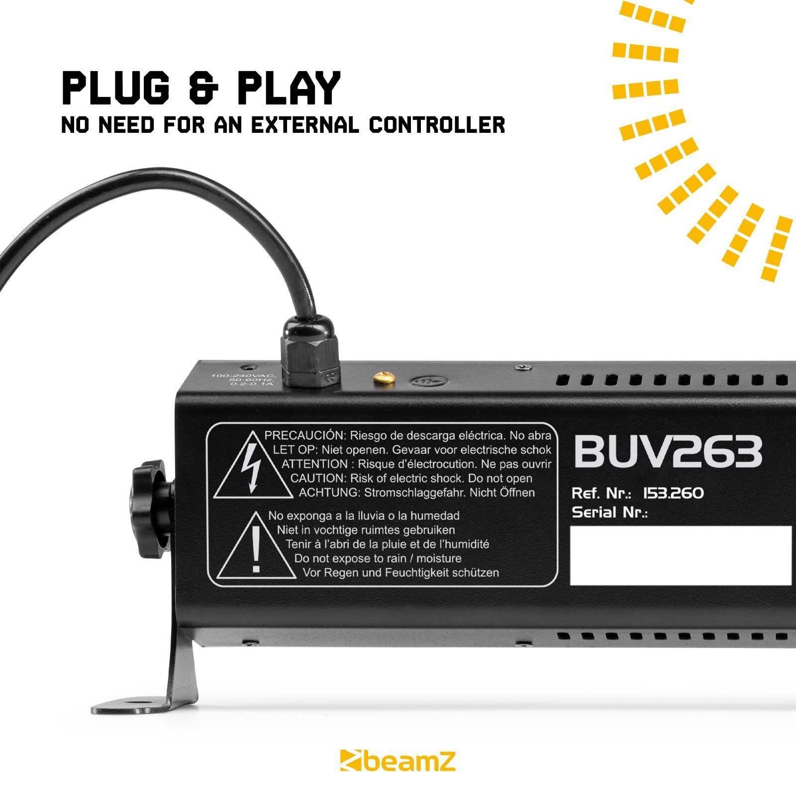 BeamZ BUV263 UV LED Schwarzlicht Bar – 12x 3W UV LEDs | Schwarzlicht Lampe mit 65° Abstrahlwinkel | Partylicht, Clublicht, UV Effektbeleuchtung | Plug & Play UV Bar für Party & Bühne
