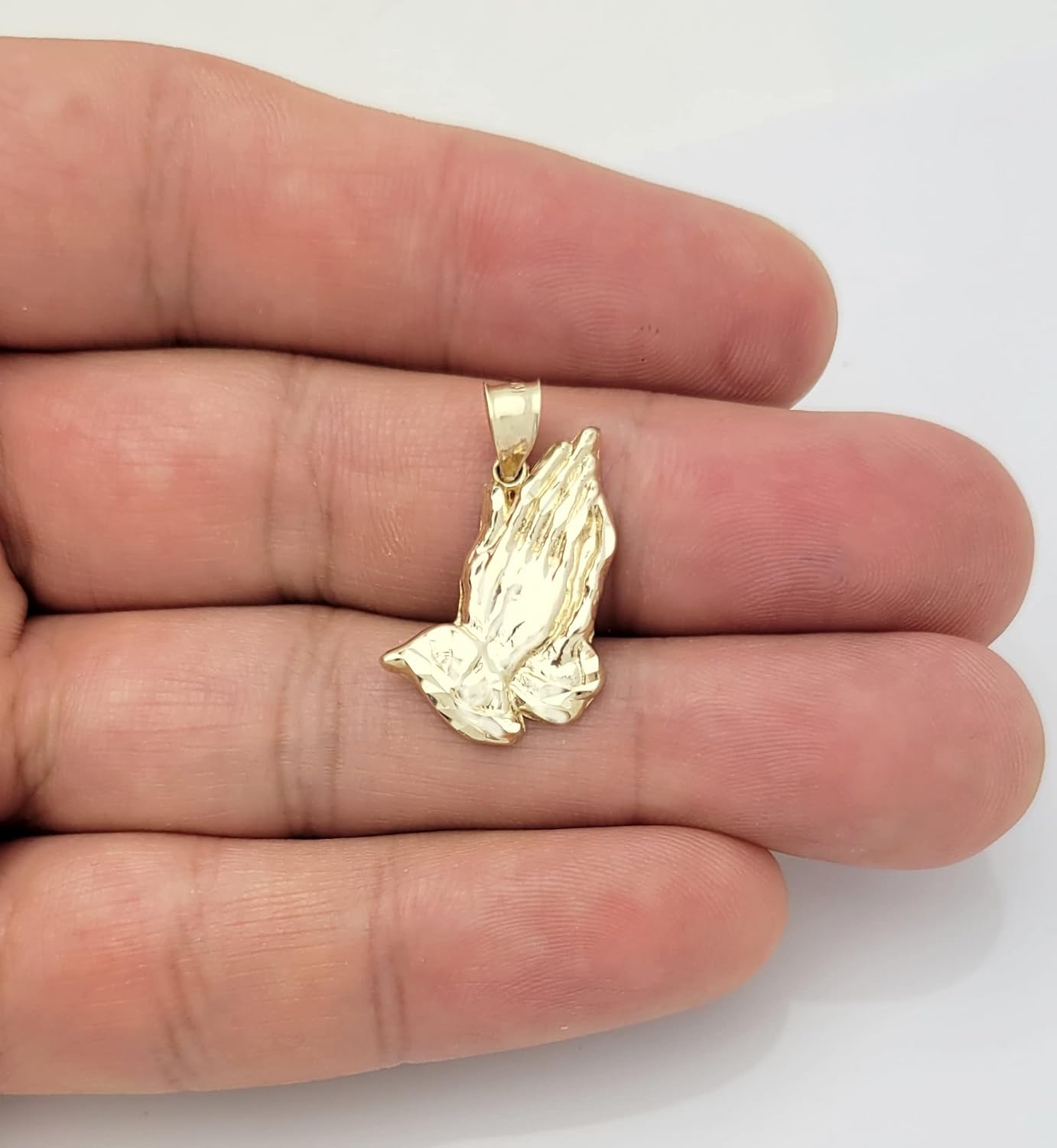 10k Yellow Gold Praying Hands Prayers Hands Pendant 0.85 in x 0.6 in - Image 3