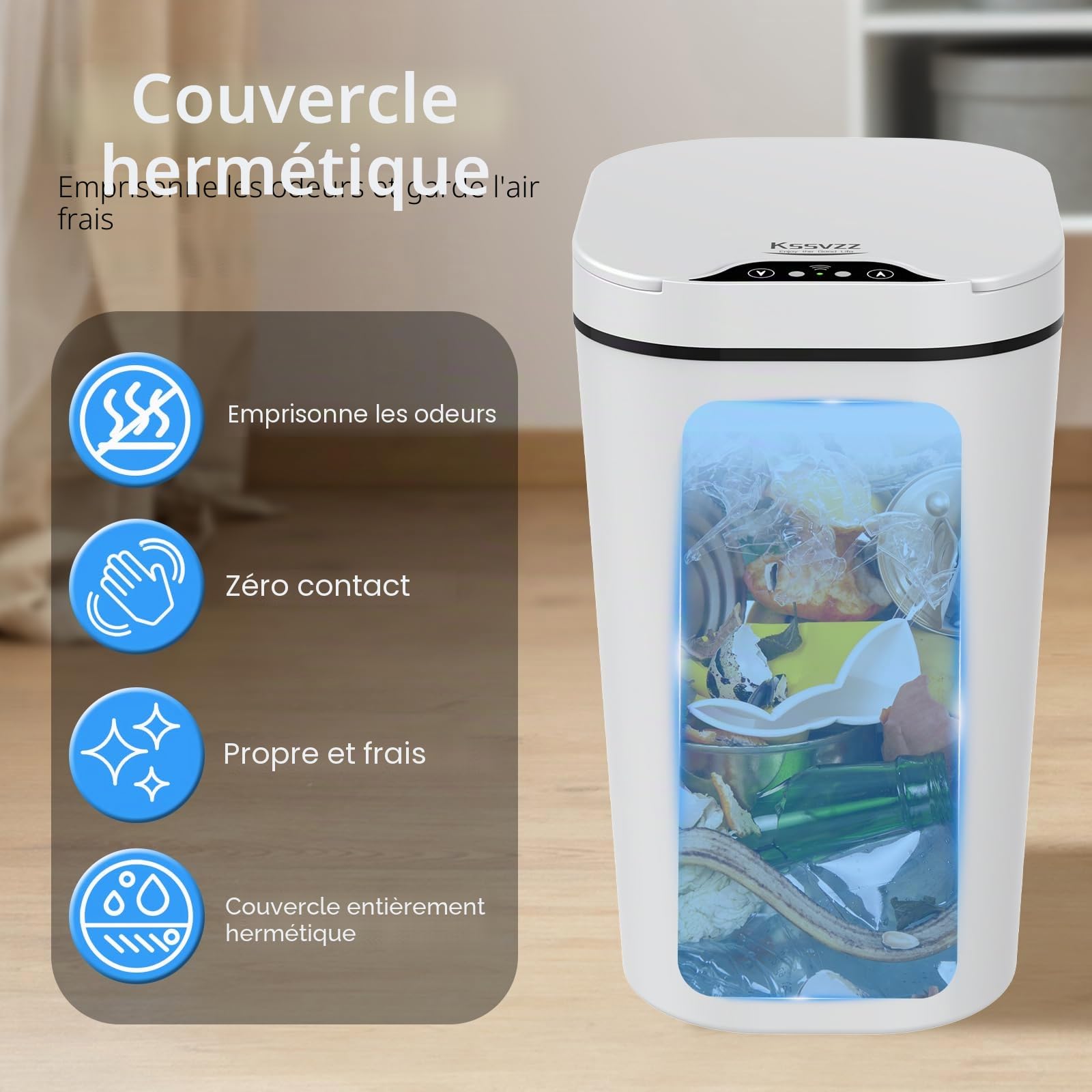 Lot de 2 petites poubelles automatiques de salle de bain avec couvercle – Poubelle électrique sans contact de 9 litres, poubelle intelligente à détecteur de mouvement, poubelle fine en plastique