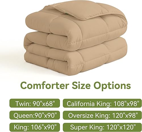 Miniatura 4 de L LOVSOUL - Relleno mullido de edredón, ultra suave, microfibra peinada de alta calidad, afelpado (tamaño king, 108 x 90 pulgadas, caqui)