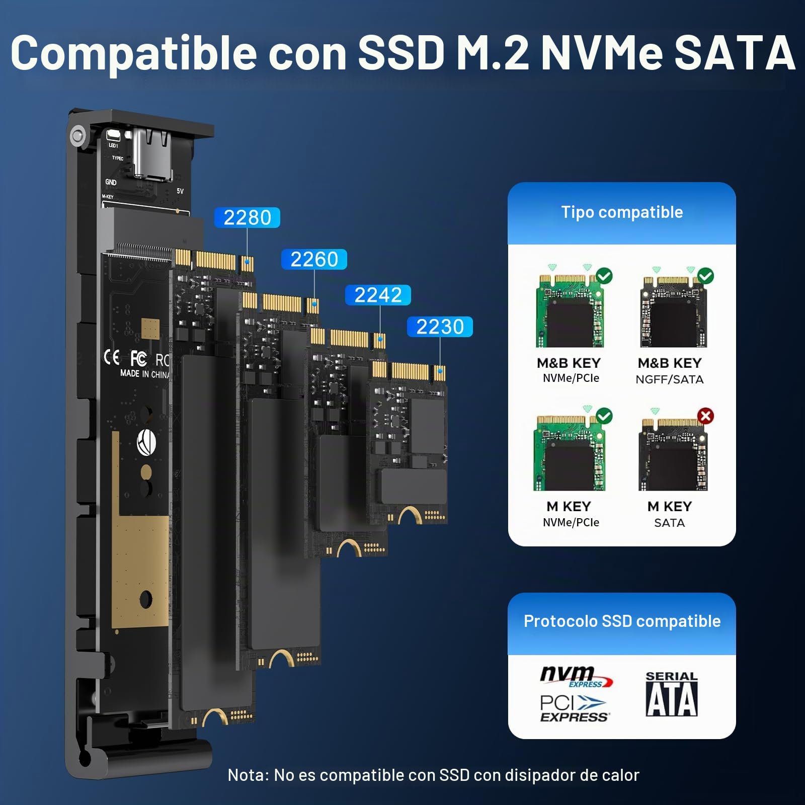 FIDECO Carcasa SSD NVMe SATA M.2, Caja NVMe USB con Ventilador, 10Gbps USB 3.2 Gen 2 para PCIe M-Key/M+B Key, Soporte UASP y Trim, Instalación sin Herramientas, Aluminio, Negro