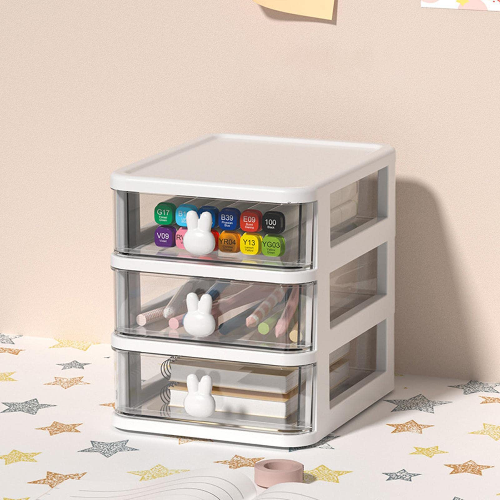 Eastuy Desktop Storage Drawer Stackable Desktop Organizer Plasti c Storage Box 2-5 Layer Desktop Storage Unit Storage Tower For Cosmetic Supplies Crafts Jewelry