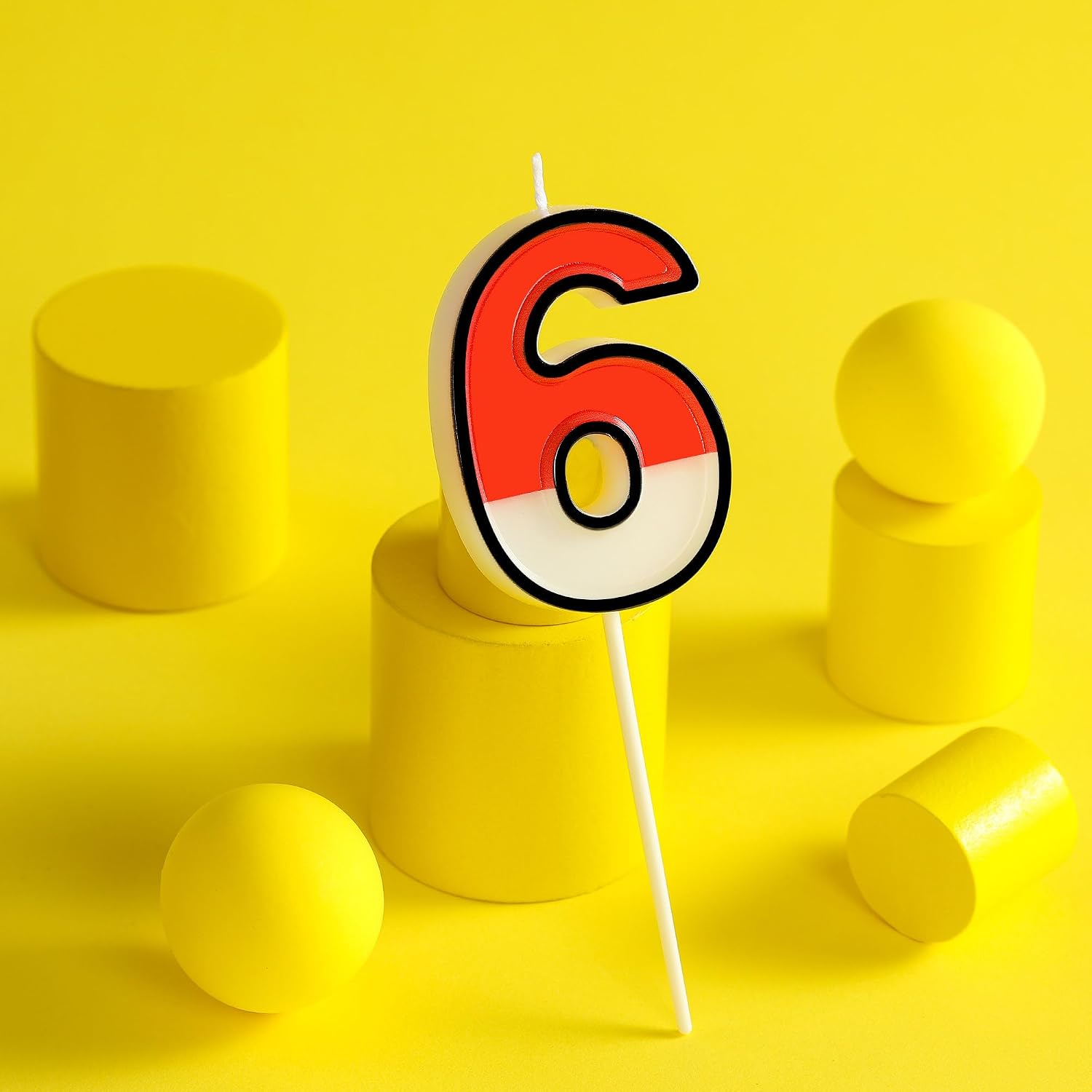 PHD CAKE 2.76 Inch Cartoon Red and White 6 Number Birthday Candles, Anime Cartoon Number Candles, Cake Number Candles, Party Celebration, Style Candle image 2