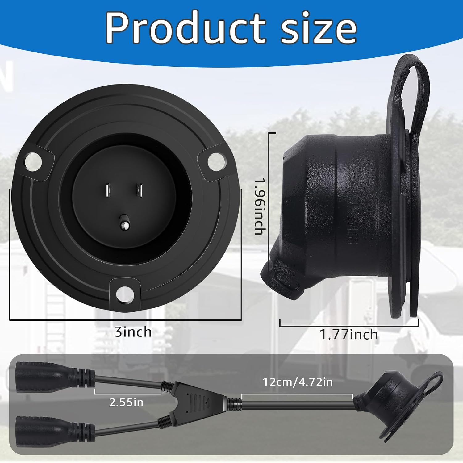 RV 15A Shore Power Entrance Charger Plug 125V AC Power Outlet Waterproof Receptacle Box with Integrated 20 Inch Extension Cord, 2-Pole 3-Wire Plug for Boat, Truck, Electrical System Outlets