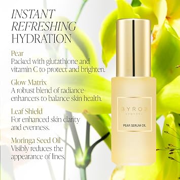 Byroe Pear Serum Oil | Facial Oil with Moringa Seed Oil, Dew-Boosting Glow Matrix, Red Algae, and Leaf Shield | Instantly Refreshing, Glowing Hydration | 20 ML