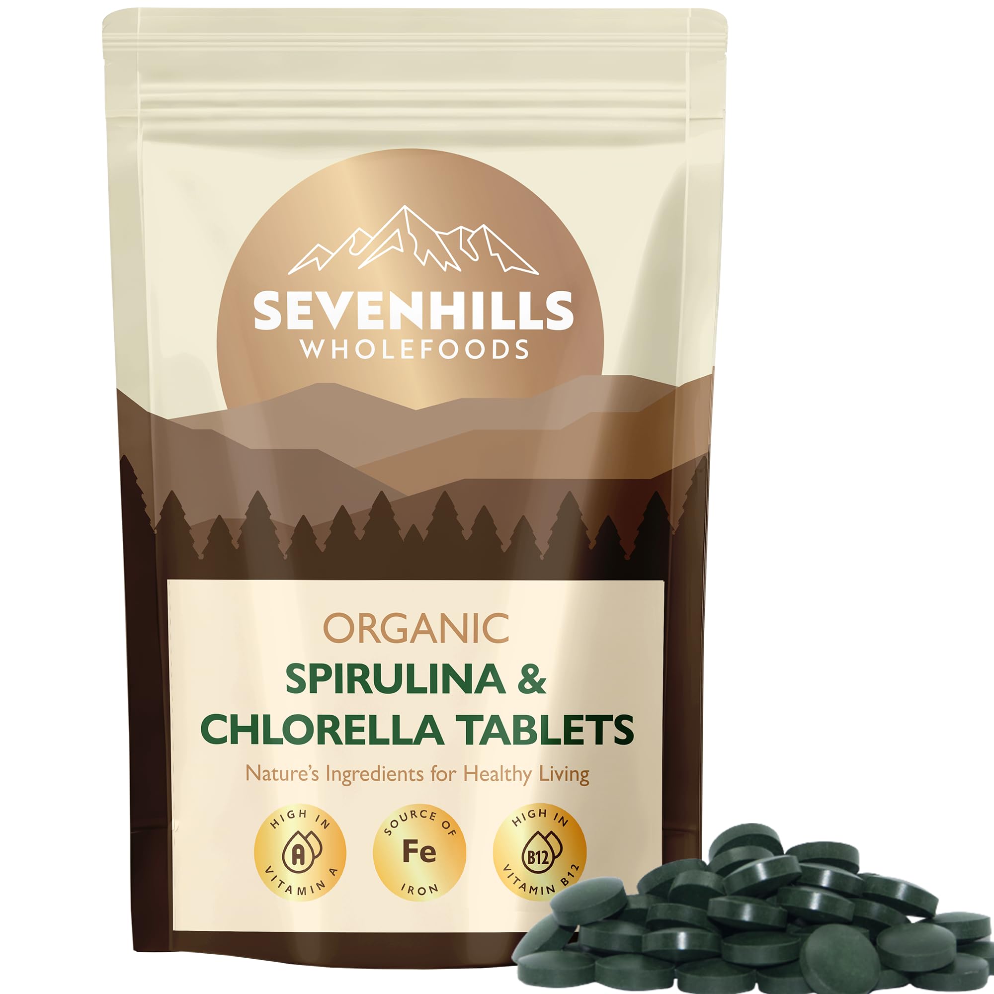 Organic Chlorella & Spirulina Tablets 500mg, Pack of 360, 180g