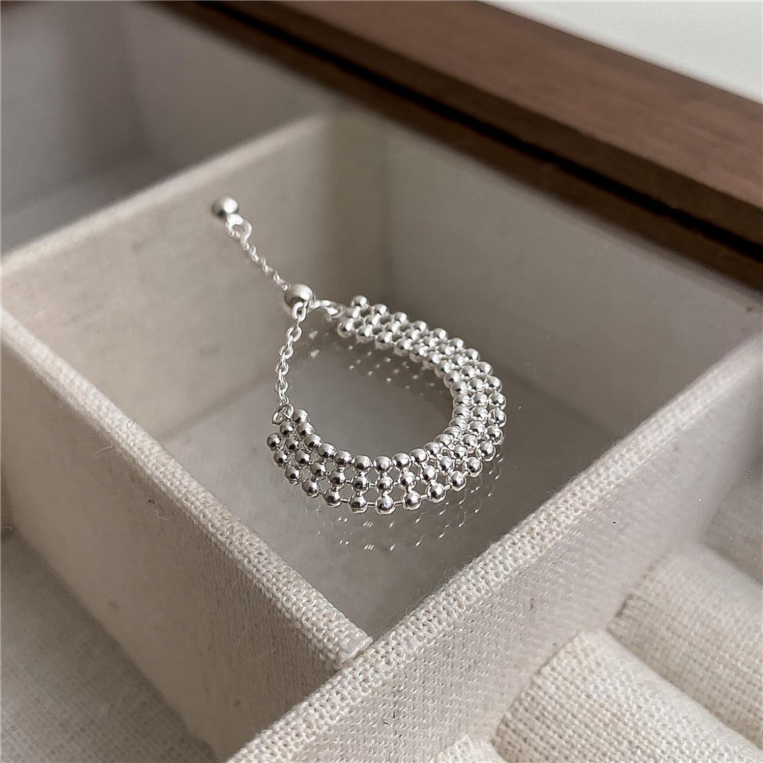 925 Sterling Silver Link Chain Fidget Rings with Dangle Bead Star for Women 14k Gold Plated Adjustable Sparkling Twist Rope Ring Stackable Line Finger Ring Jewelry Christmas Gifts for Mom - Image 6