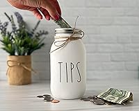 Vista 4 de Tips Jar - Tarro de vidrio pintado de blanco y envejecido, tarro de punta para restaurante de dinero, 32 onzas, tarro de boca regular con ranura