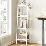Hzuaneri 5-Tier Étagère d'étage, étagère Narrow, étuves de rangement d'angle, Bibliothèque autonome avec 2 Crochets pour la maison bureau, salon, cuisine, chambre, industriel, Greige et noir BC03205B