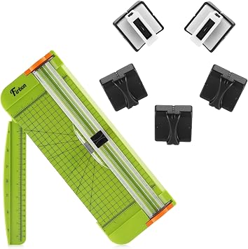 Firbon Green A4 Paper Cutter Bundle with 5Pcs Black Refill Blades, 12 Inch Paper Trimmer with Side Ruler for Scrapbooking, Craft, Coupon, Label, Cardstock