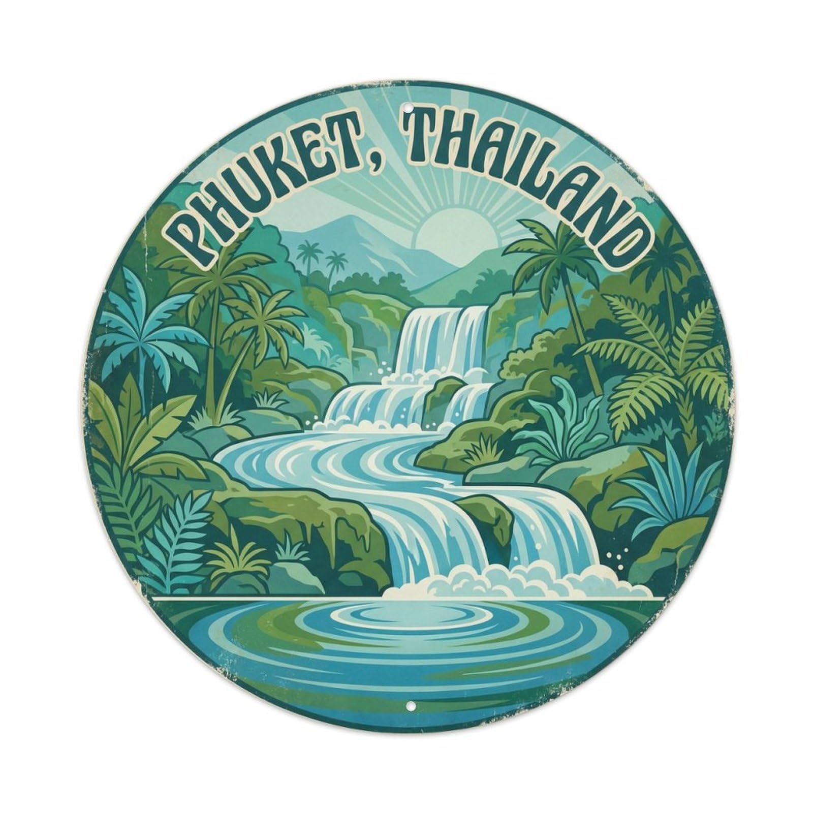 Phuket Waterfall Travel Mountain Valley Southeast Asia Metal Tin Sign