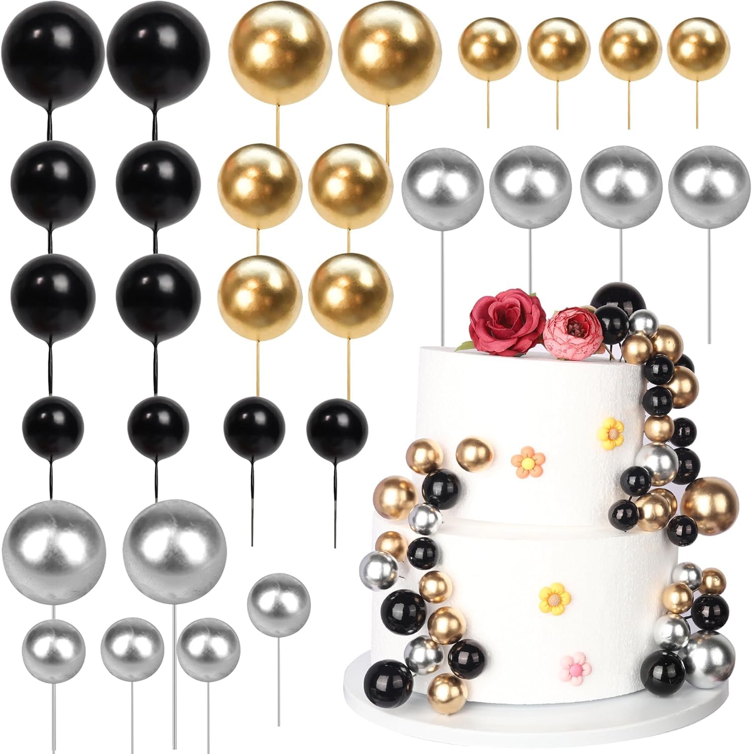 SYKYCTCY 24 Pack Ball Cake Topper Decorations Mini Balloons Cake Topper Balls Cake Picks Balls Cake Decorations for Wedding Birthday Cake Decorations โ image 1