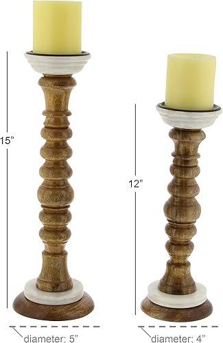 Vista 3 de Deco 79 94555 Portavelas segmentados de madera de mango (juego de 2), 12 x 15 pulgadas, marrón/blanco/negro