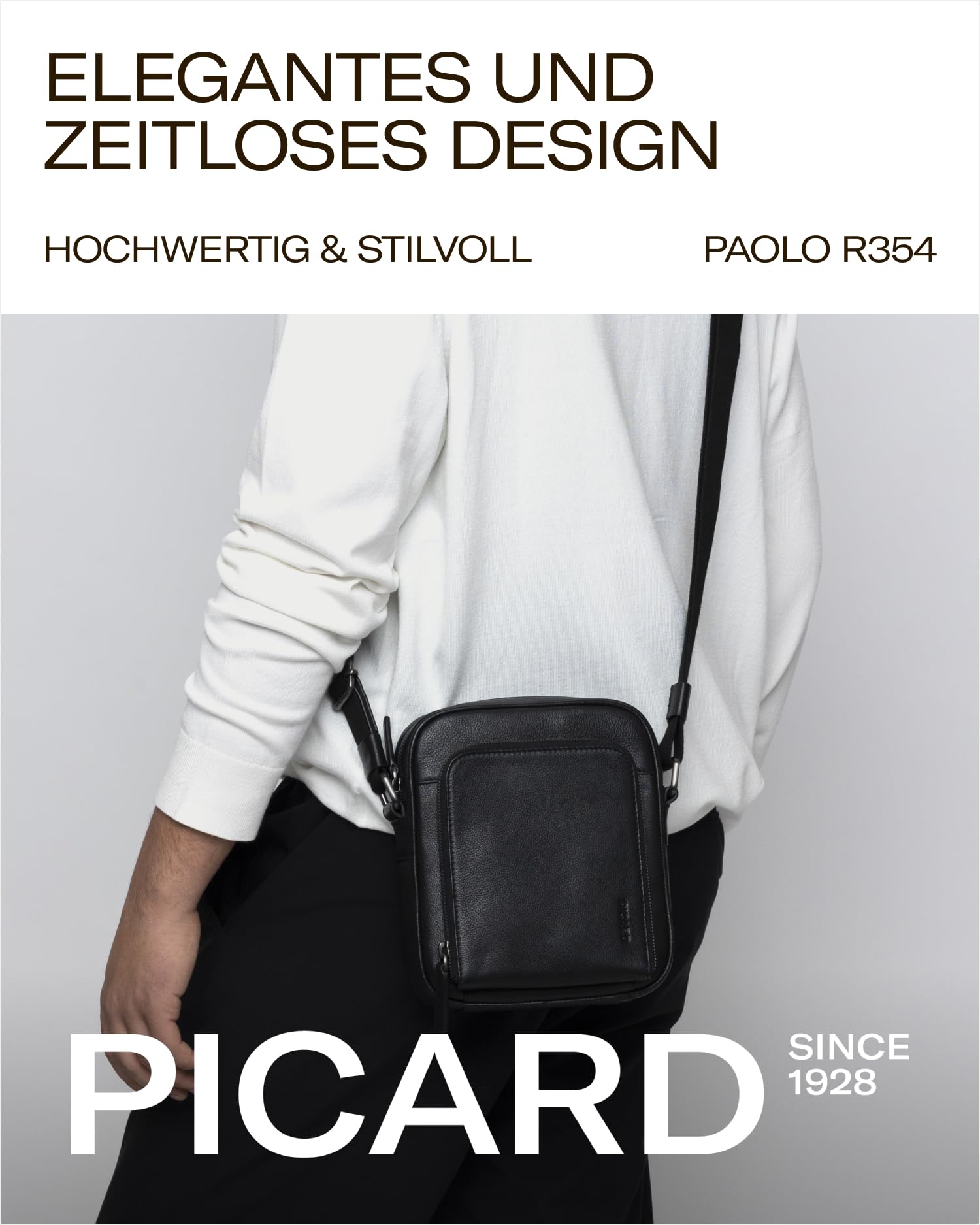 Picard Umhängetasche Herren Paolo | Herren Tasche klein aus Echtleder | mit verstellbaren Schultergurt, Reißverschluss, Sicherheitsfach & Handyfach | Hochwertige Brusttasche Herren klein